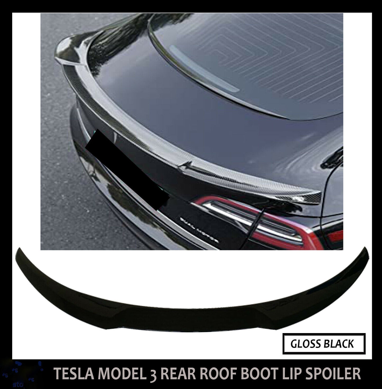 TESLA MODEL 3 REAR ROOF BOOT LIP SPOILER GLOSS BLACK 100% OEM FIT