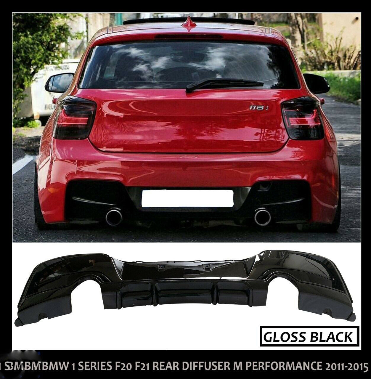 BMW 1 SERIES F20 F21 REAR DIFFUSER M SPORT PERFORMANCE GLOSS BLACK 2011-2015