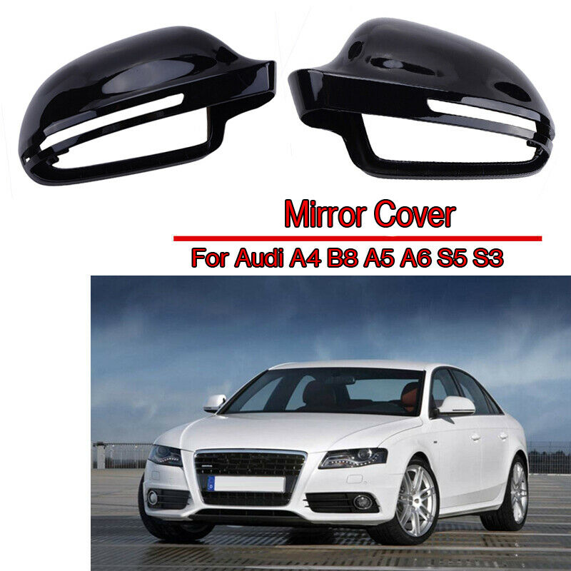 Pair Gloss Black Front Wing Mirror Cover Black Housing Cap For AUDI A4 S4 01-08