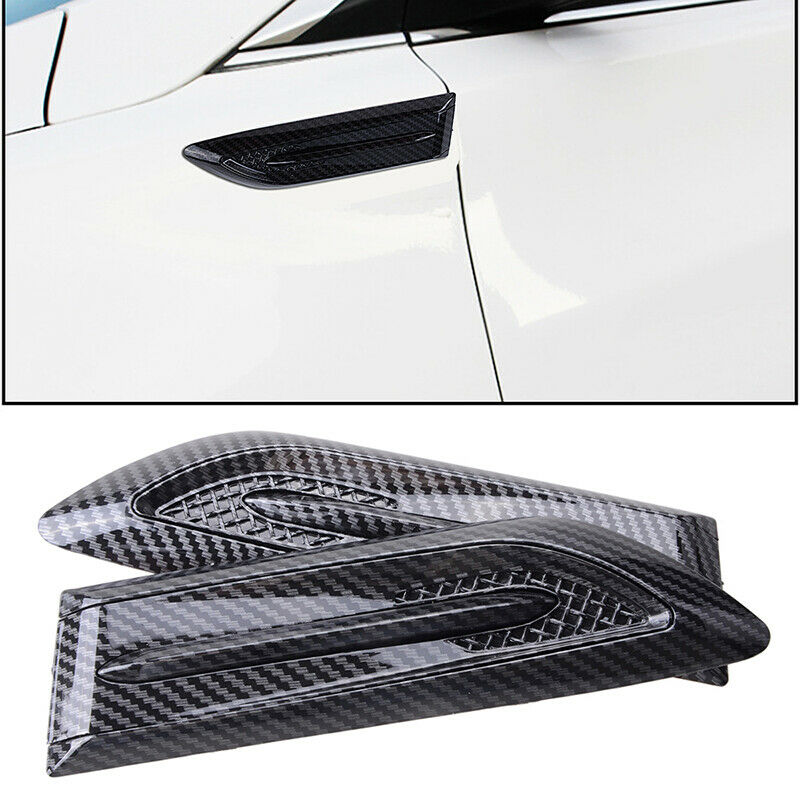 Pair Carbon Fiber Look Side Wing Car Air Flow Intake Vent Trim Fender Scoop UK