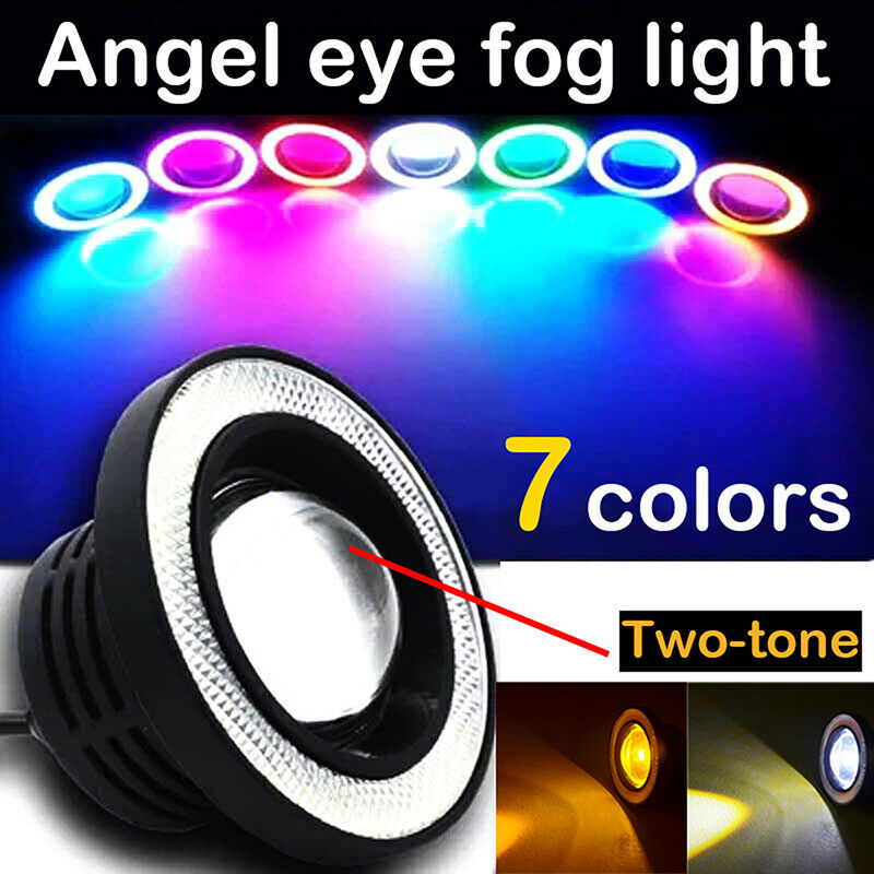 Pair Angel Eyes Halo Car Fog Lights Lamp Projector DRL COB LED Bulbs 2.5/3/3.5"