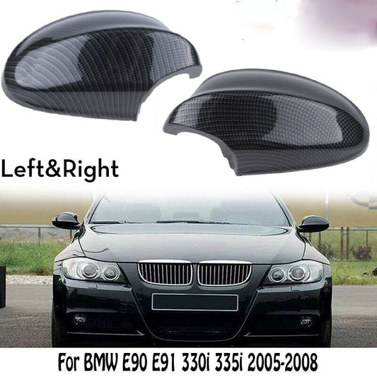 2x Carbon Fiber Wing Mirror Cover Caps For BMW 3 Series E90 E91 320d 330d 05-08