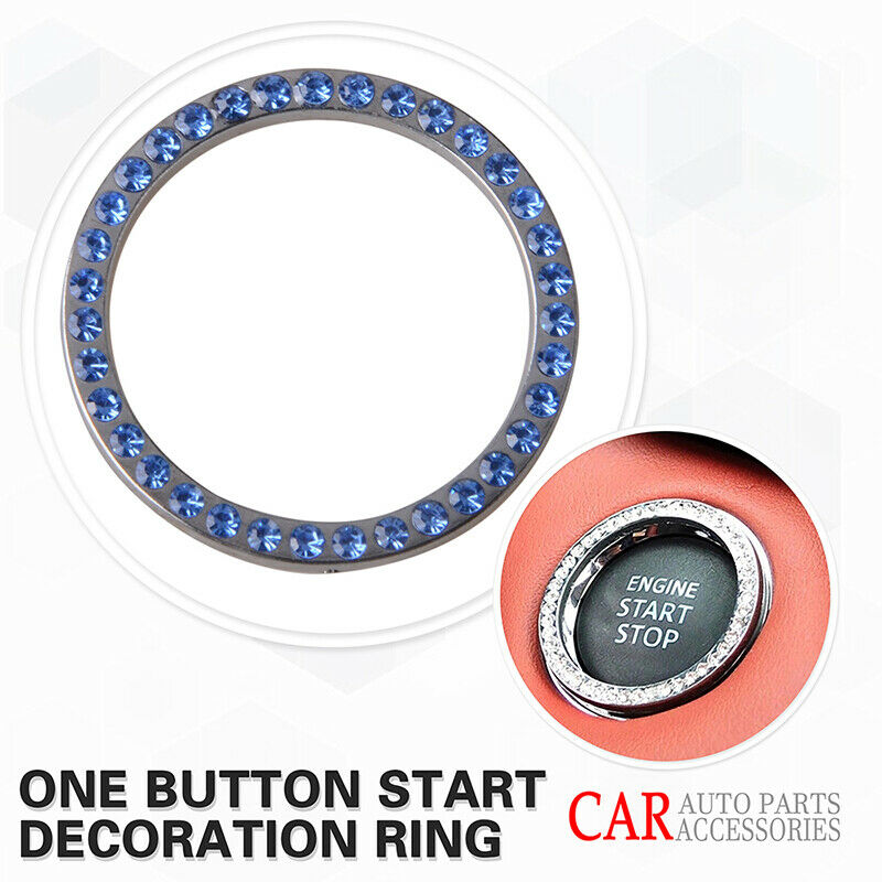Auto Accessories Car Decorative Silver Button Start Switch Diamond Ring Blue