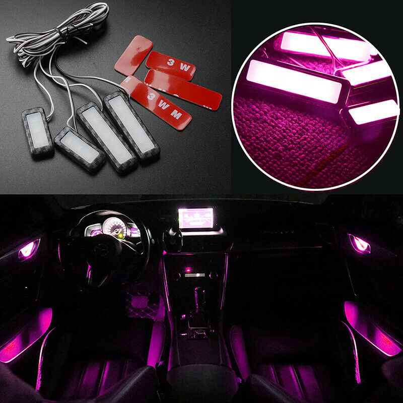 4pcs Car Door Bowl Handle LED Ambient Atmosphere Light Interior Accessory Pink