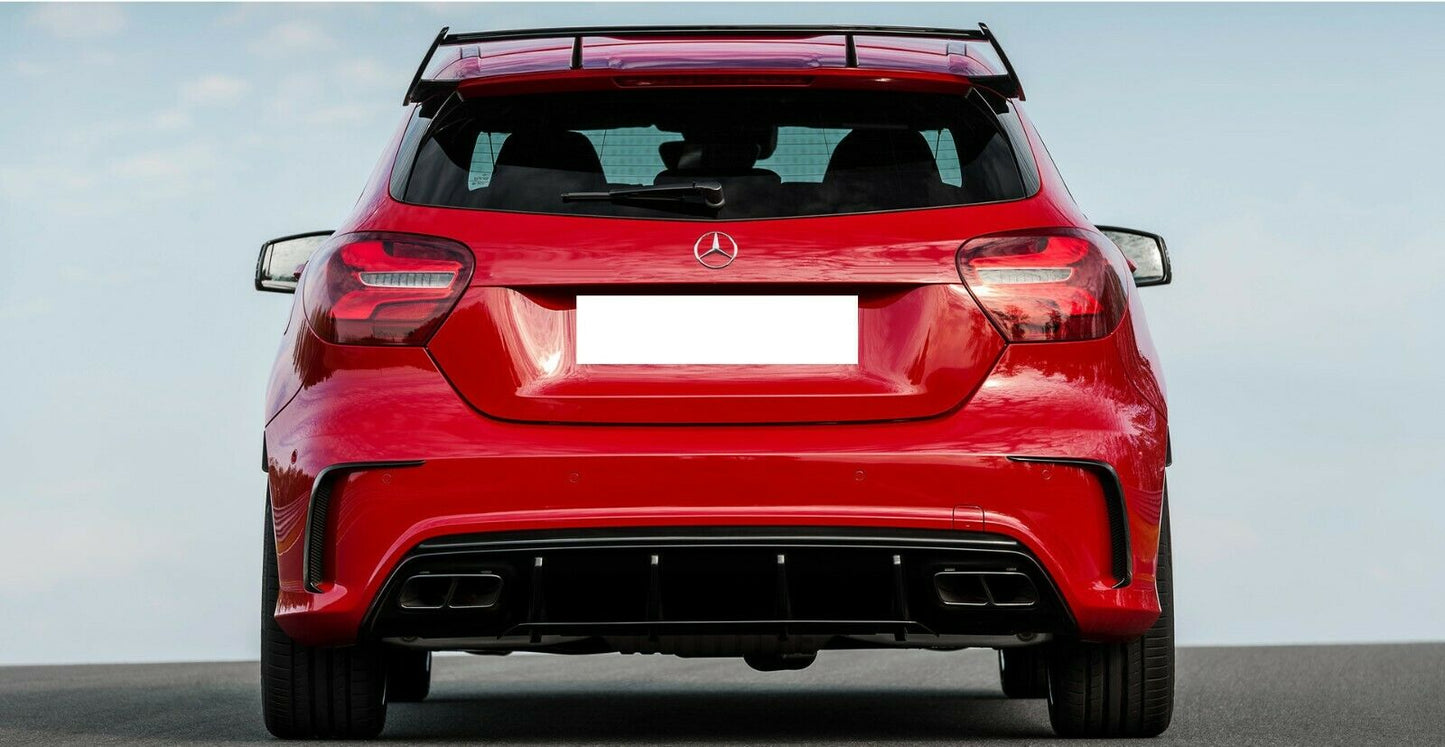 MERCEDES A CLASS W176 AMG A45 LOOK REAR DIFFUSER TAILPIPES GLOSS BLACK 2012-2018