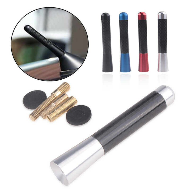 8cm Car Bee-sting Stubby Aerial Silver Carbon Fibre Ariel Arial AM/FM Universal