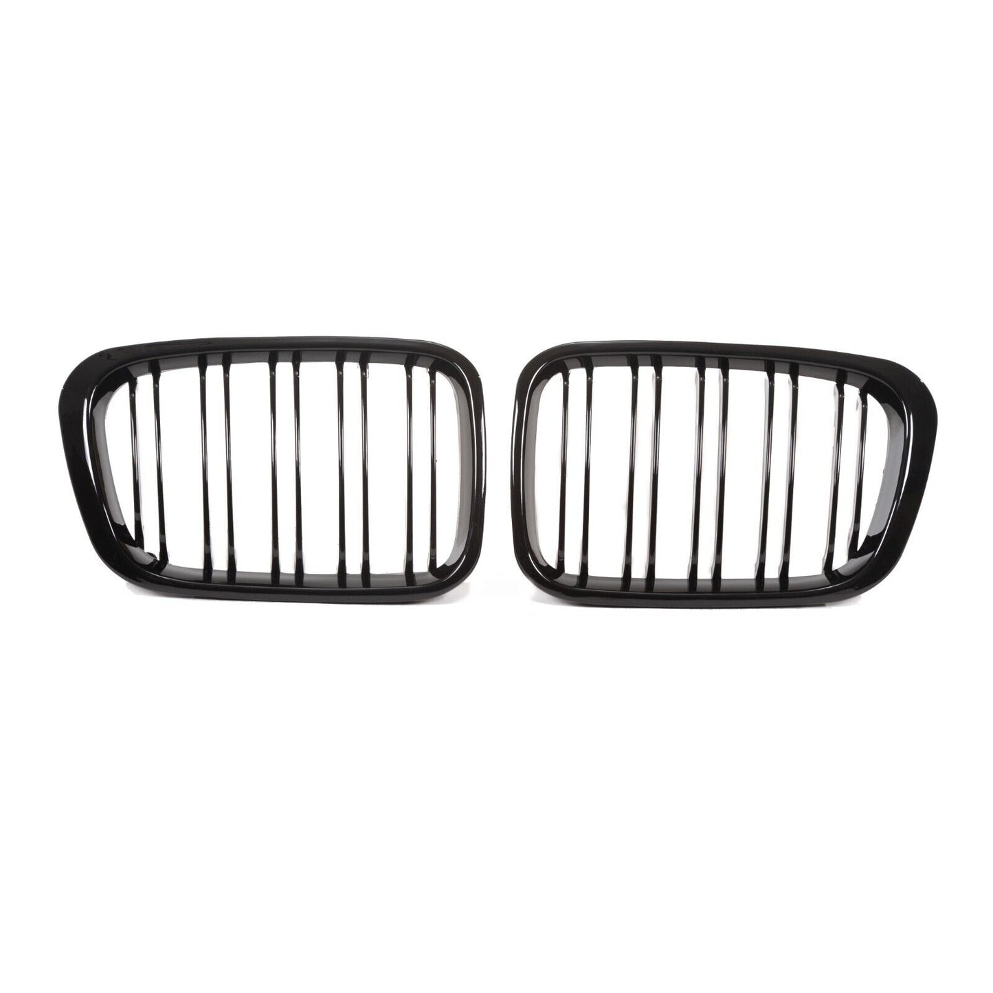 BMW E46 4DR 98-01 GLOSS BLACK FRONT KIDNEY GRILLES GRILLS TWIN DOUBLE SPOKE