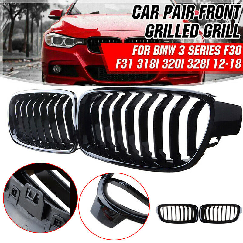 For BMW F30 F31 3Series Saloon 2012-2018 Gloss Black Front Kidney Grille Grill