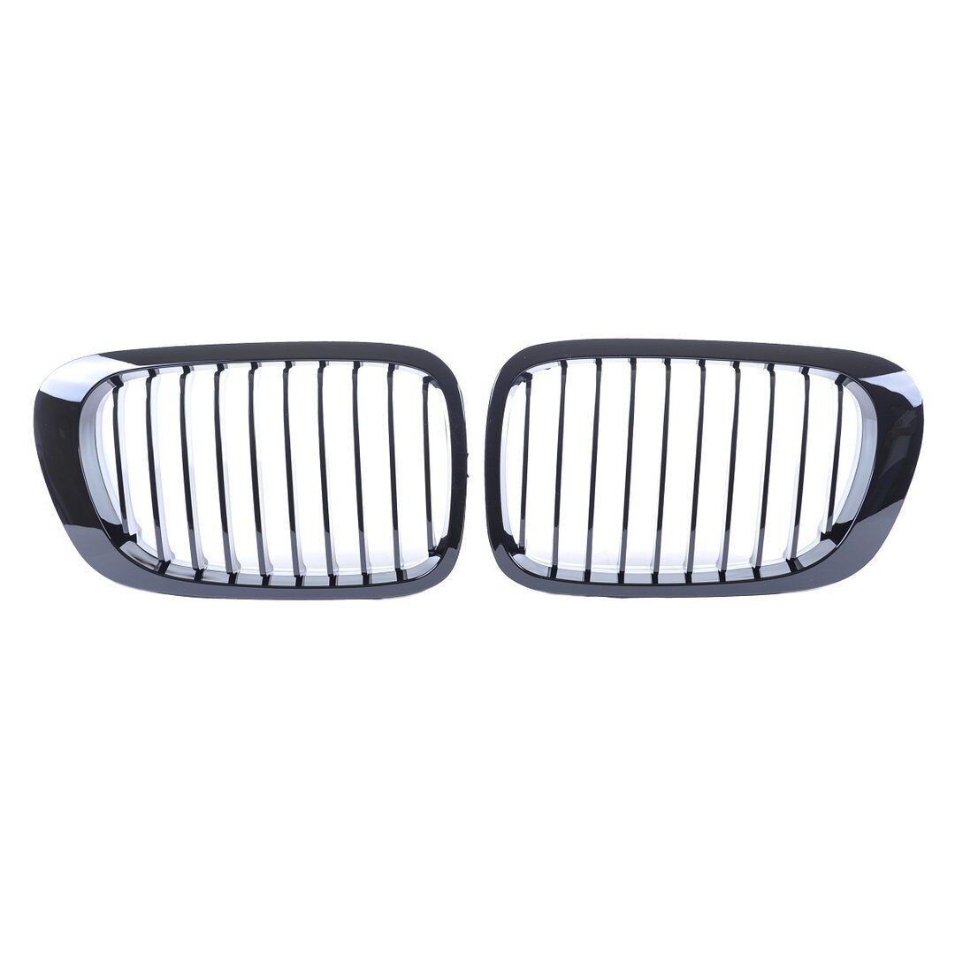 BMW E46 2DR - 03 PRE LCi GLOSS BLACK FRONT KIDNEY GRILLES GRILLS SINGLE SPOKE