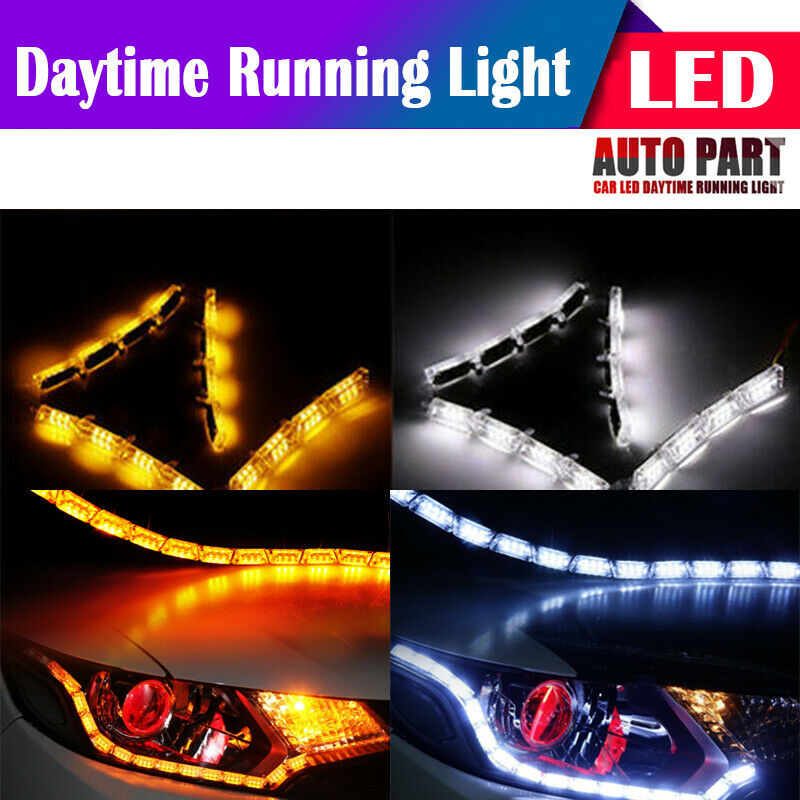 2X 16LED Switchback Car Flexible LED Strip Light DRL Sequential Turn Signal Lamp