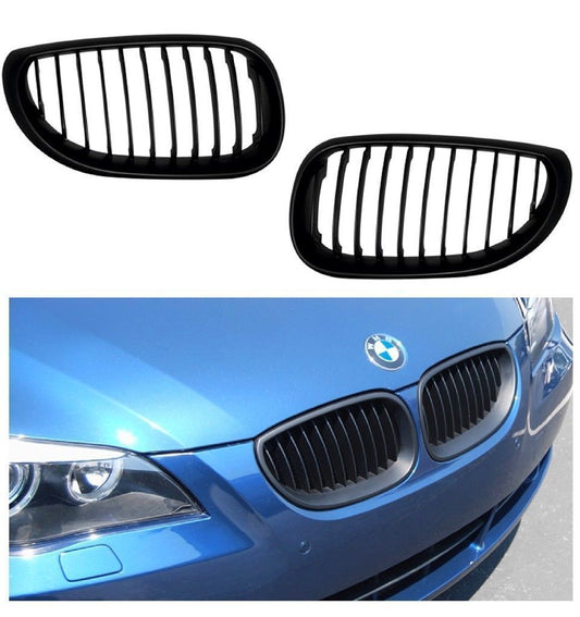 BMW 5 SERIES E60 E61 MATTE BLACK PERFORMANCE STYLE FRONT KIDNEY GRILLES GRILLS