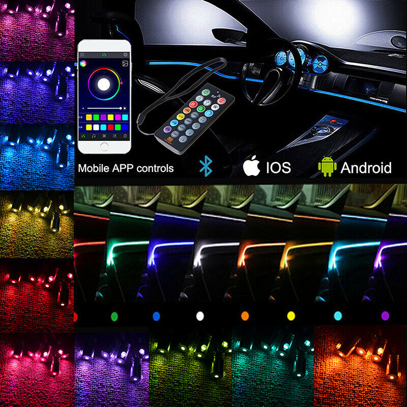 RGB LED Interior Strip Light Trim Car Ambient Atmosphere Lighting APP Control UK