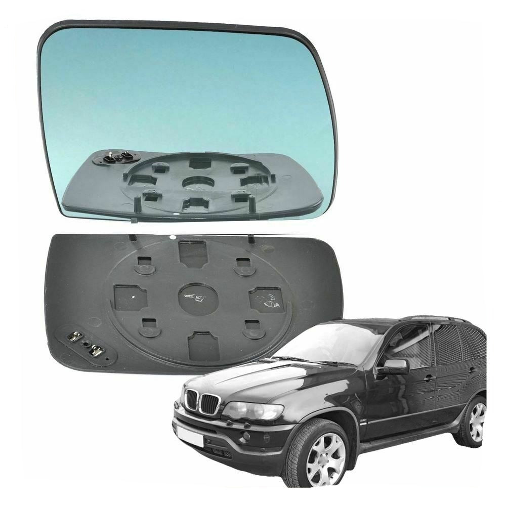 Right Driver side wing mirror glass for BMW X5 E53 1999-2006 heated Blue