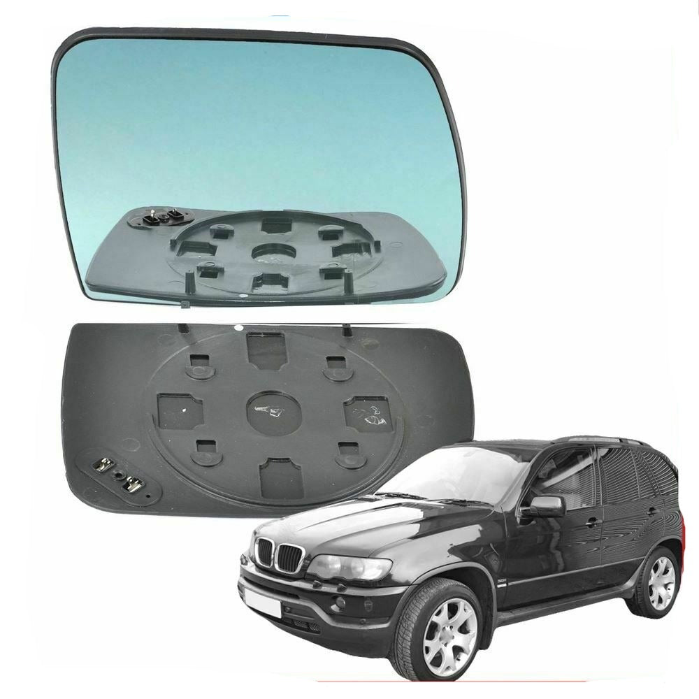 Left passenger side wing mirror glass for BMW X5 E53 1999-2006 heated Blue