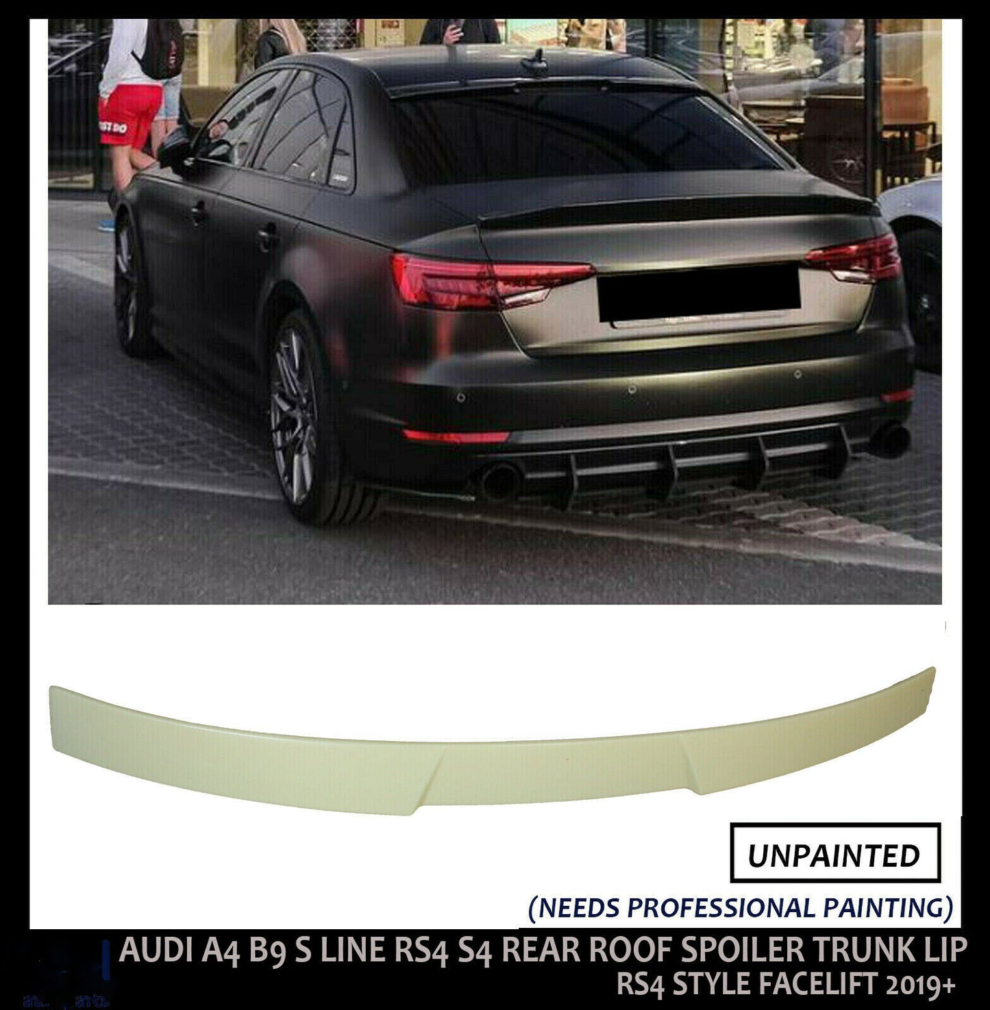 AUDI A4 S4 8W REAR TRUNK ROOF SPOILER LIP UNPAINTED NEW RS STYLE FACELIFT 2019+