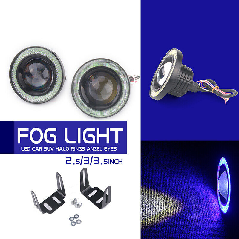 Pair 7 Colours Angel Eyes Halo Car Fog Lights Lamp Projector DRL COB LED Bulbs