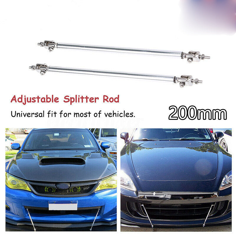 UK Car Front Rear Bumper Splitter Strut Lip Tie Rod Support Adjustable Silver