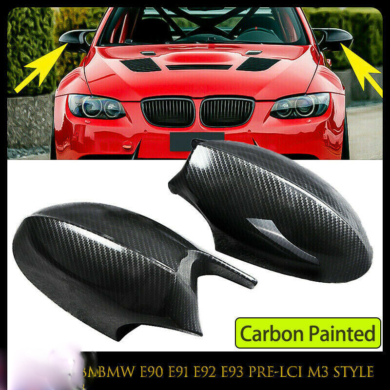 Carbon Fiber Mirror Cover Cap For BMW E90 E91 E92 E93 Pre-LCI 323i 328i M3 Style