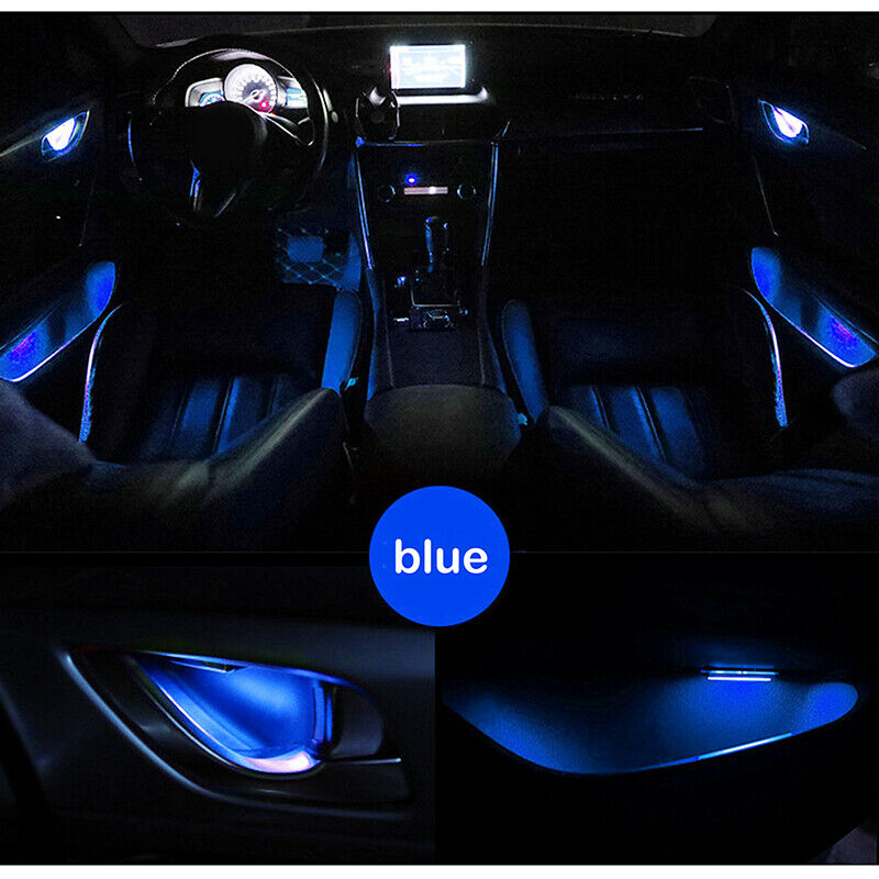 Set Blue Car Door Bowl Handle LED Ambient Atmosphere Light Interior Autopart E