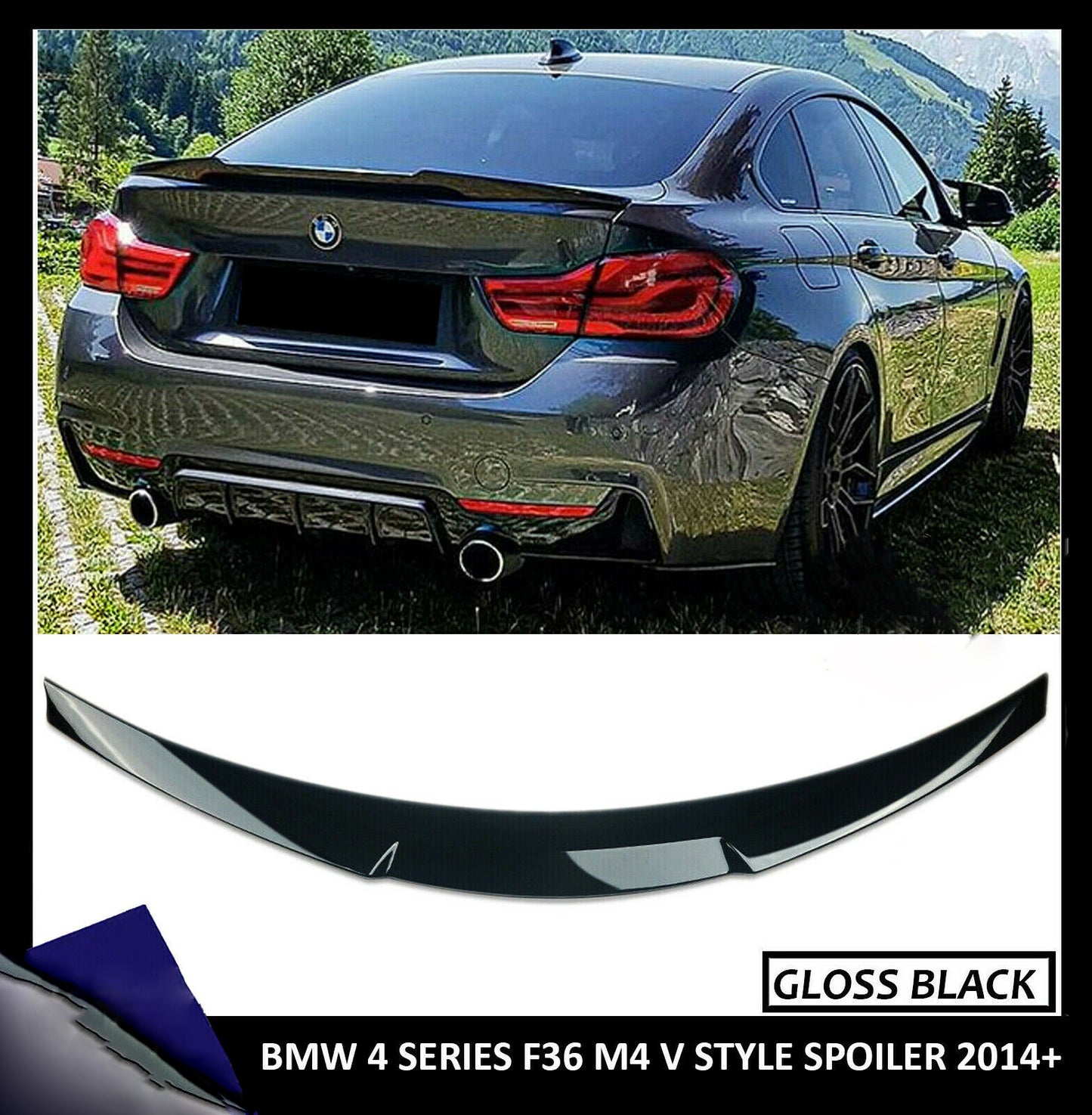 BMW 4 SERIES F36 GRAN COUPE REAR TRUNK BOOT SPOILER V STYLE GLOSS BLACK 14+
