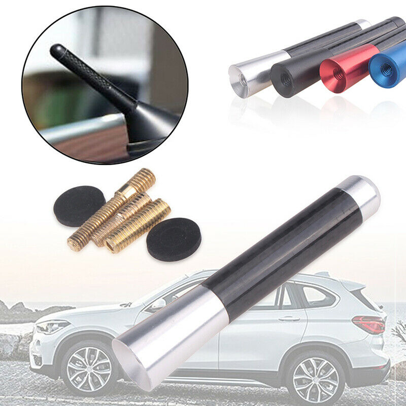 Universal Car Bee-sting Stubby Silver Carbon Fibre Aerial Ariel Arial AMFM 8cm
