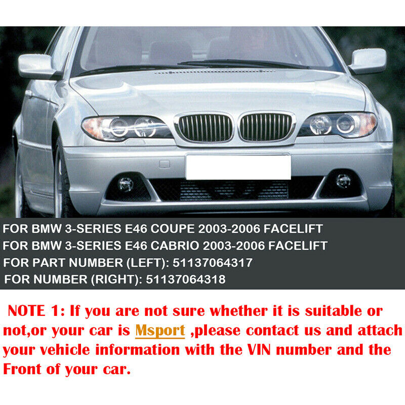 For BMW 3 Series E46 Coupe 2D 03-05 Facelift Gloss Black Kidney Grille Grill ABS