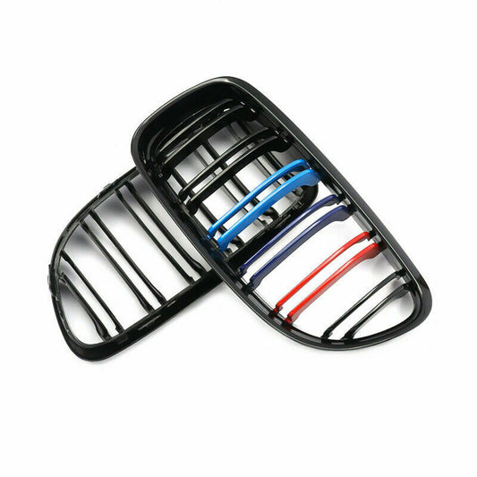 Black M Sport Dual Line Front Grille Kidney for 09-11 BMW E90 E91 3-Series Sedan