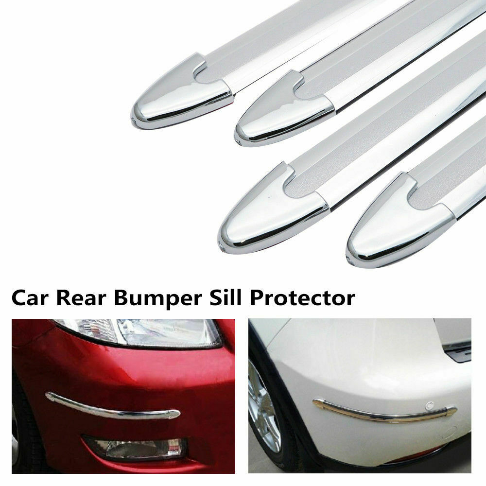 4X Universal Car Rear Bumper Sill Body Guard Protector Rubber Trim Strip Chrome