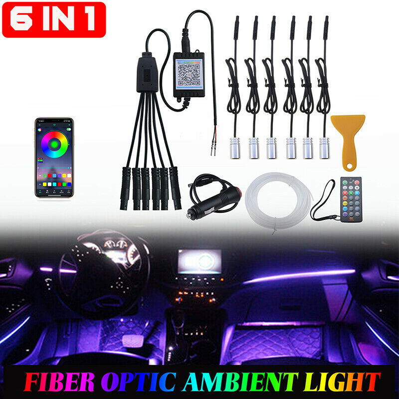 Set 8M 6in1 Fiber Optic Interior Lights Ambient Light Decor Car Door Center UK e