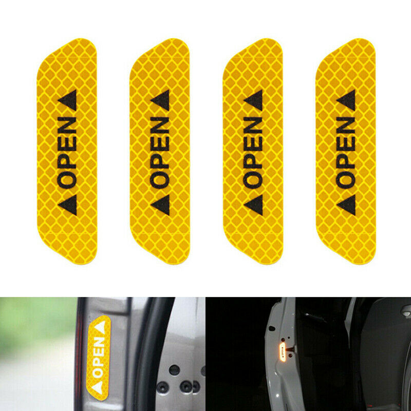 4PCS Car Door Open Sticker Reflective Tape Safety Warning Decal Orange HIQ ah01