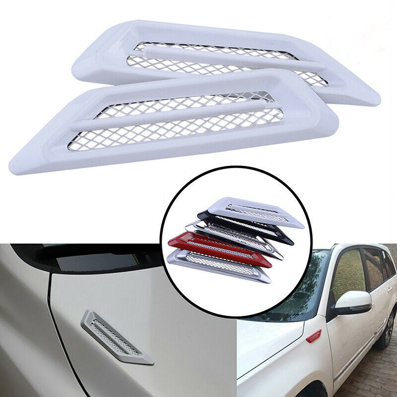 2x Car White Decor Air Flow Intake Scoop Bonnet Side Fender Vent Hood Universal