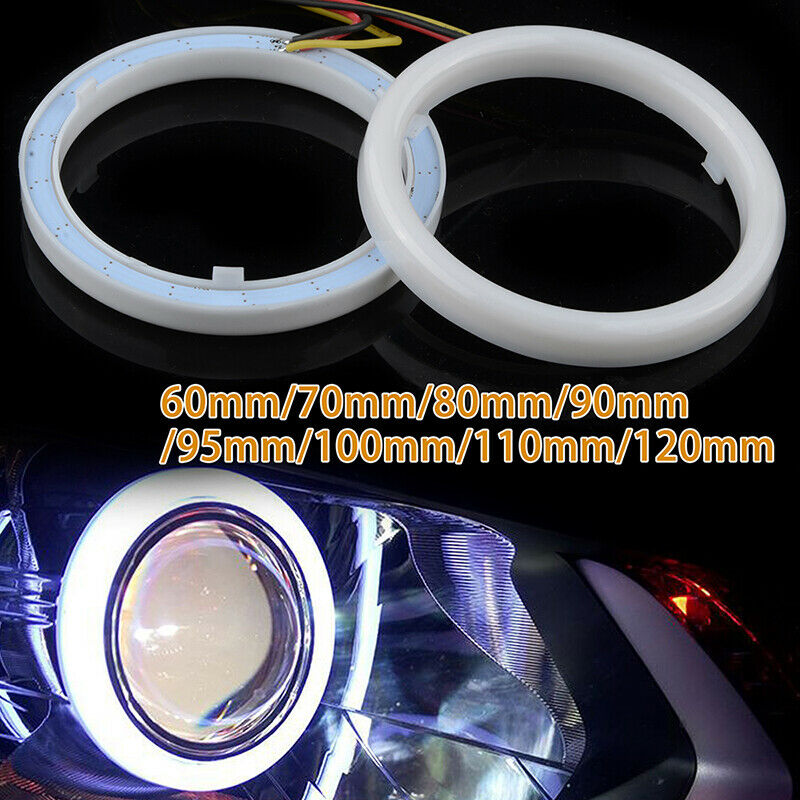 2X Angel Eyes 60-120MM COB Car Headlight Halo Ring White DRL Amber Turn Light