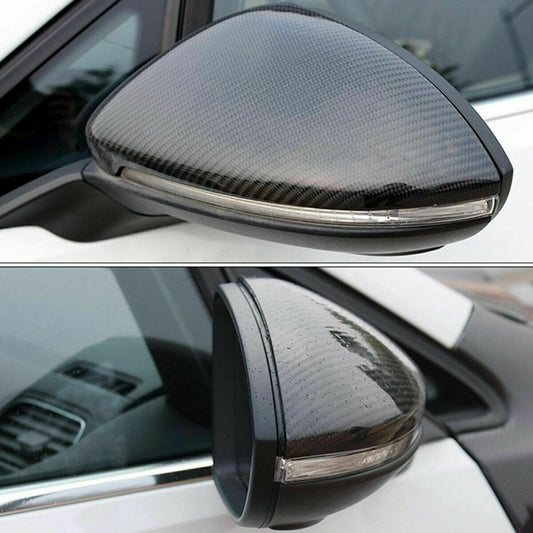 Pair Carbon Fiber Wing Mirror Cover Cap Casing For VW Golf Mk7 Mk7.5 R GTI 14-18