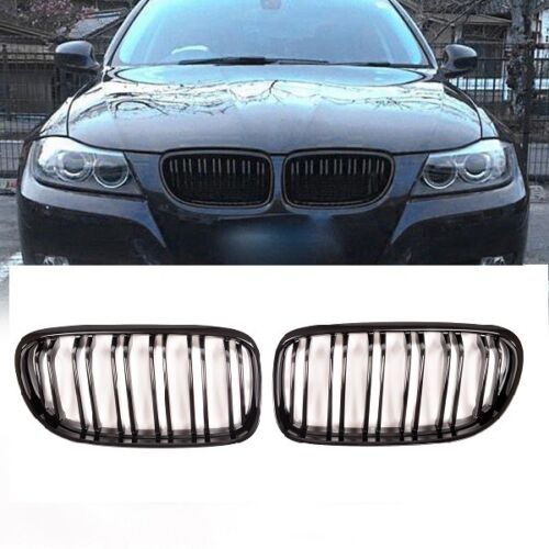 BMW E90 E91 LCI 08> GLOSS BLACK CHROME TWIN SPOKE GRILLE GRILLES GRILL