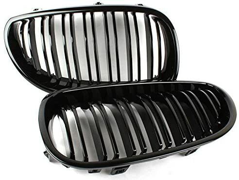BMW 5 SERIES E60 E61 GLOSS BLACK FRONT KIDNEY GRILLES GRILLS DOUBLE TWIN SPOKE