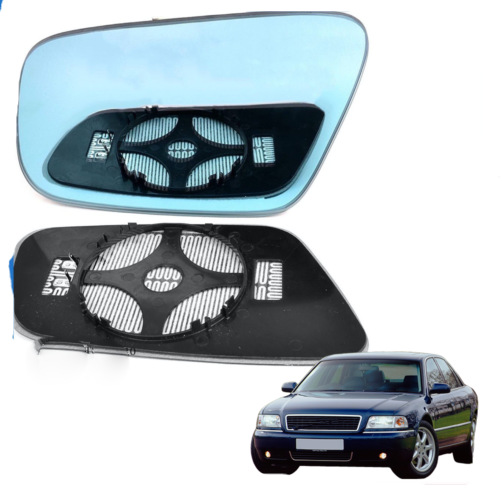 Left passenger side wing mirror glass for Audi A8 1999-2002 heated Blue