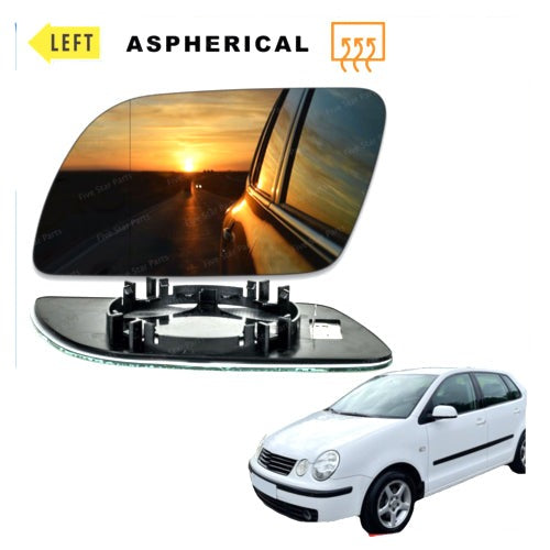 Left passenger side Wide Angle wing mirror glass for VW Polo 02-05 heated