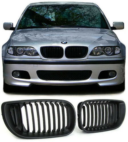 BMW E46 4dr 01-05 M PERFORMANCE LOOK MATTE BLACK FRONT KIDNEY GRILLES GRILLS UK