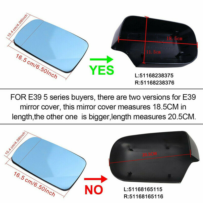 2X Wing Door Mirror Glass For BMW E38 1994-2001 E39 2000-2003 Heated Blue LH+RH
