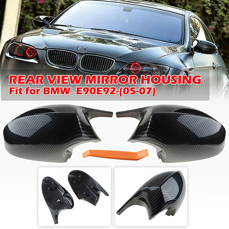2X Carbon Fiber Rearview Wing Mirror Cover Cap For BMW E90 E91 E92 E93 LCI 05-08