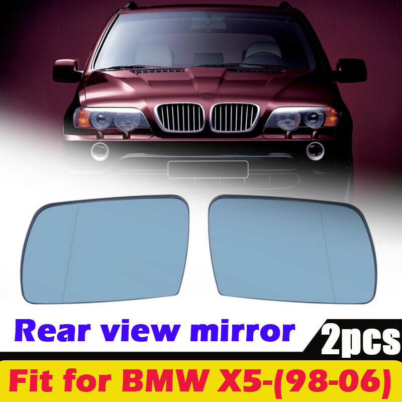 2x Car Door Wing Mirror Glass Heated Blue Tinted Left Right For BMW X5 E53 99-06