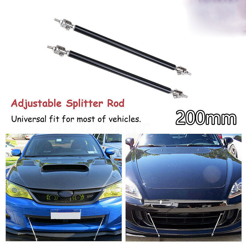 2x Black Adjustable Front Bumper Support Tie Rod Bar Kit Splitter Lip Strut 20CM