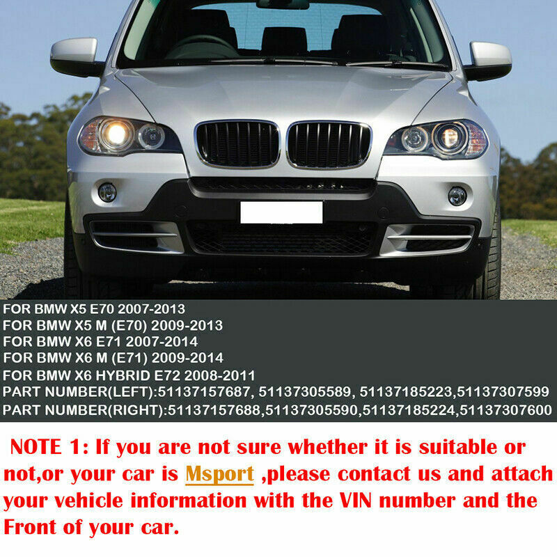 FRONT GLOSS BLACK BUMPER KIDNEY GRILLS GRILLES FOR BMW E70 E71 X5 X6 2007-2013