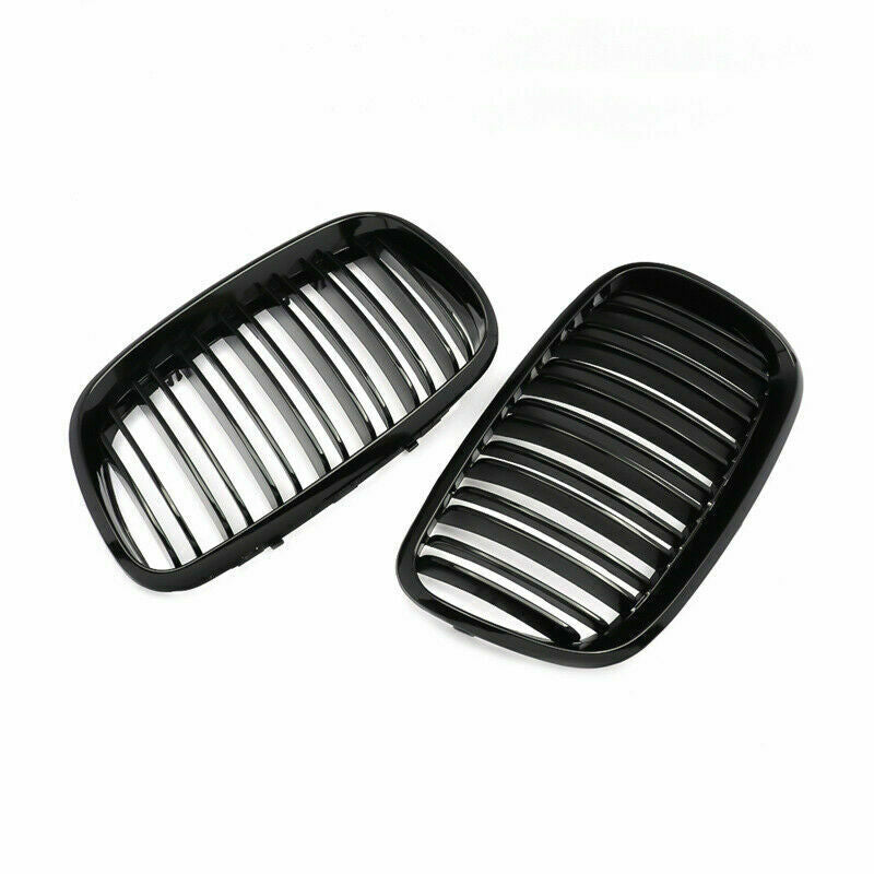 FRONT GLOSS BLACK BUMPER KIDNEY GRILLS GRILLES FOR BMW E70 E71 X5 X6 2007-2013