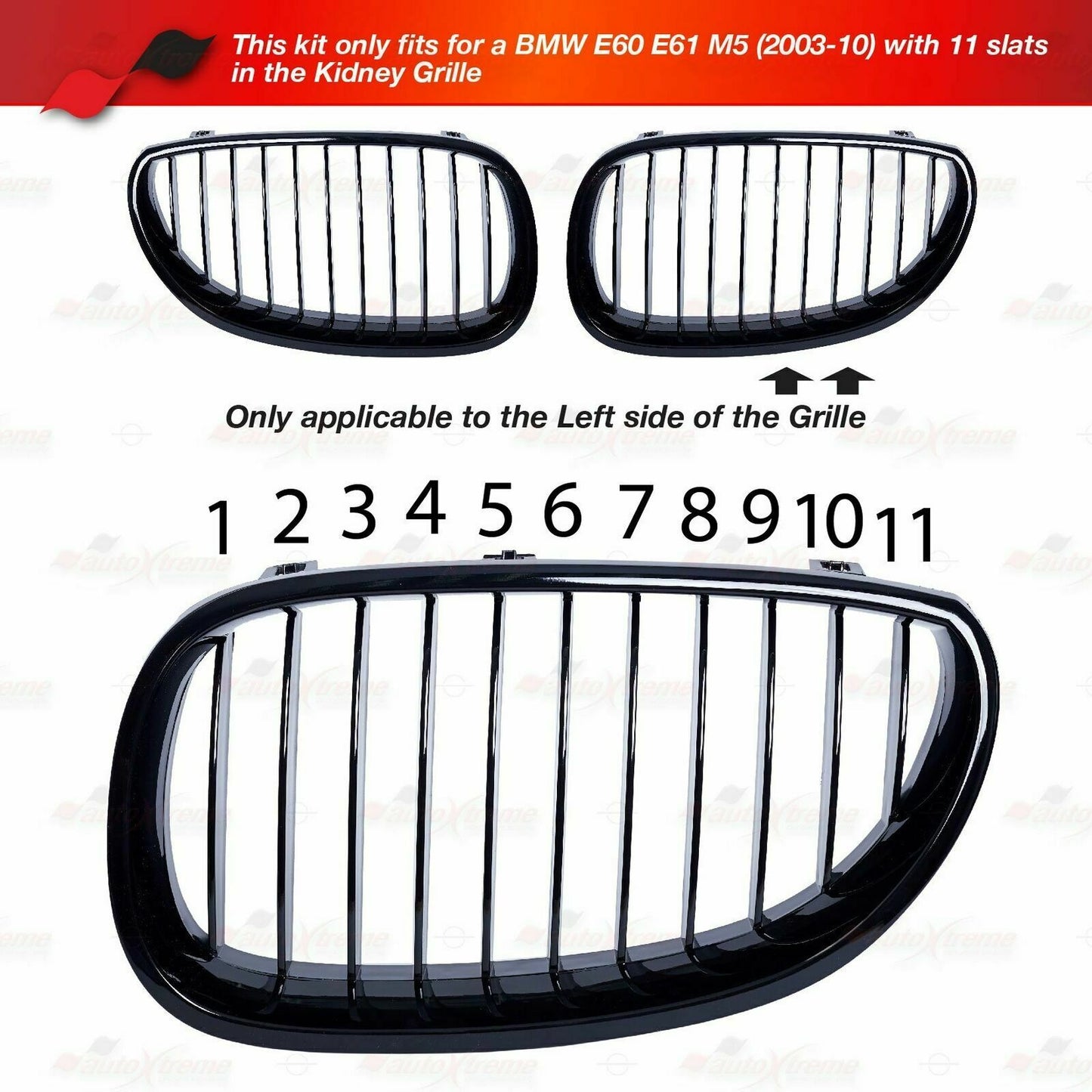 For BMW 5 Series E60 E61 2003-10 Bars Kidney Grille M Tech Cover Stripe Clip