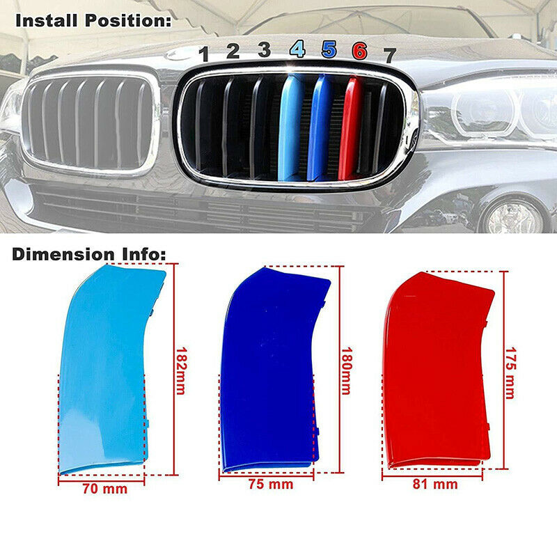 3PCS Kidney Grill Grille Cover Stripes Clips Fit for 2014-2018 BMW X5 X6 F15 F16