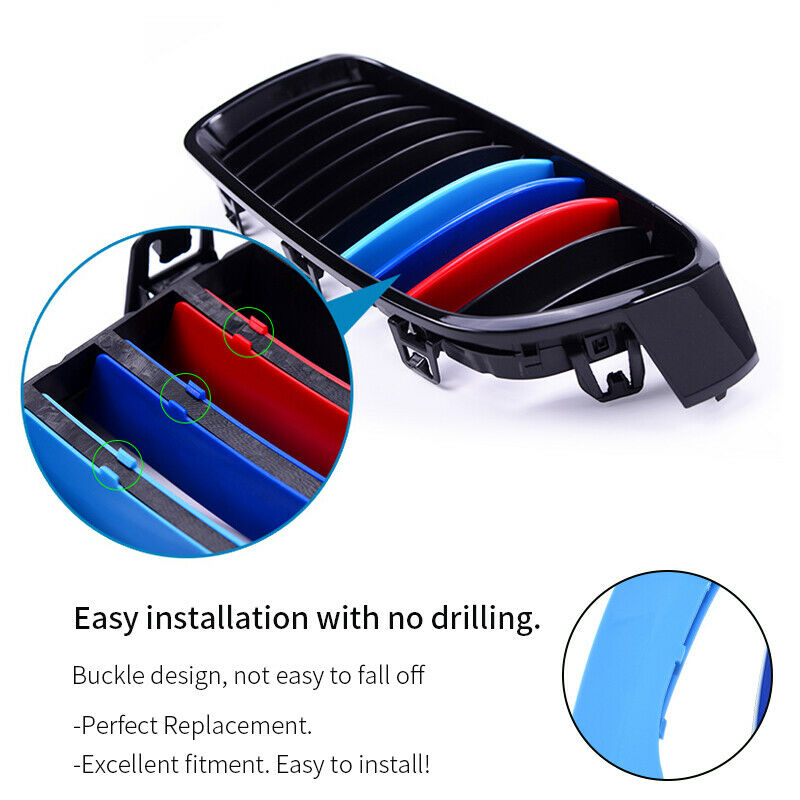 1Set Kidney Grille M Color Cover Stripes Clips fits 2011-2017 BMW F26 F25 X3 X4