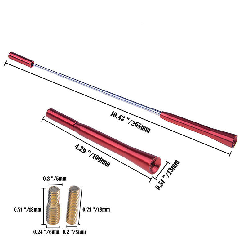 Red Extensible Car Auto Aerial Bee Sting Mast Antenna Ariel Arial Radio Stubby