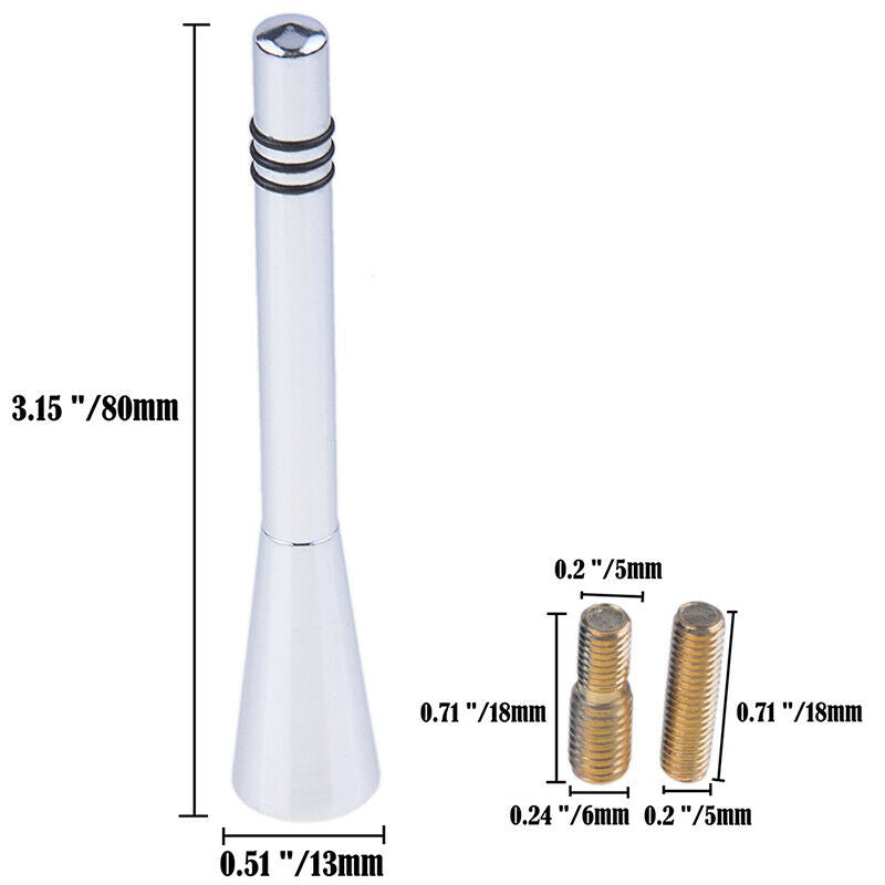 3" Car Aerial Bee Sting Mast Antenna Ariel Arial Mini Radio StubbySilver UK E