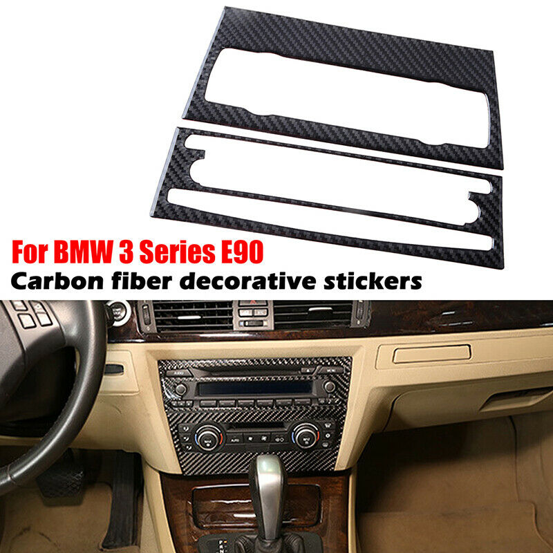 1xCarbon Fiber Console CD&AC Panel Cover Trim For BMW 3 Series E90 E92 2005-2012